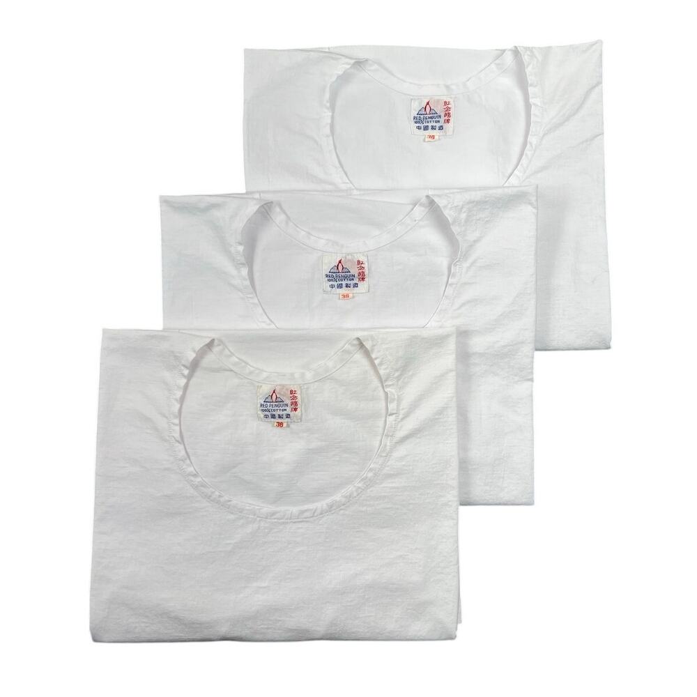 3 Vintage Red Penguin Chinese 100% Cotton Undershirts Lot Size 36 Men’s XS White